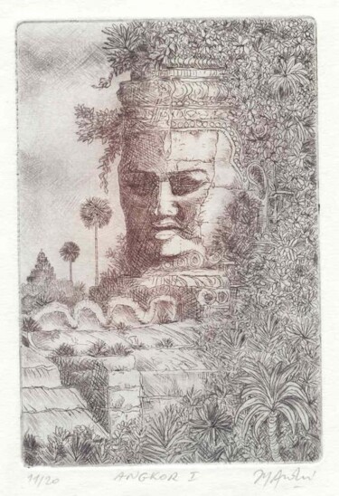 Estampas & grabados titulada "Angkor 1" por Jean-Yves André, Obra de arte original, Grabado