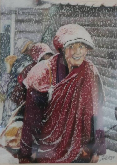 Картина под названием "sous la neige" - Jean Yves Domblides, Подлинное произведение искусства, Пастель Установлен на Деревян…