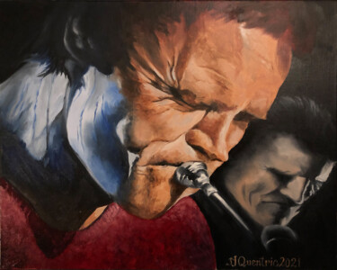 Painting titled "Chet Baker" by Jean-Yves Quentric, Original Artwork, Oil Mounted on Wood Stretcher frame