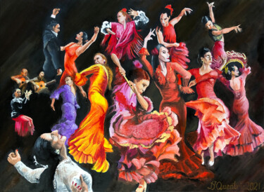 Painting titled "Flamenco passion" by Jean-Yves Quentric, Original Artwork, Oil Mounted on Wood Stretcher frame