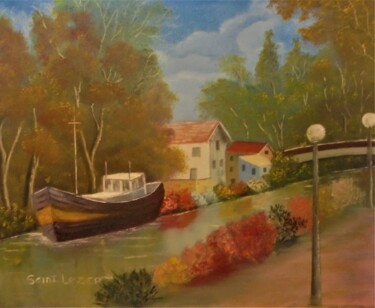 Painting titled "au bord du canal." by Jean-Yves Saint Lezer, Original Artwork, Oil