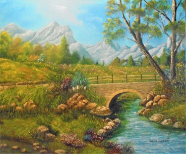 Painting titled "le pont." by Jean-Yves Saint Lezer, Original Artwork, Oil