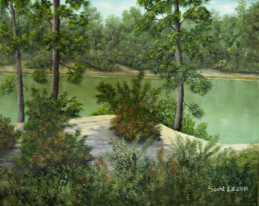 Pintura titulada "au bord du lac bleu" por Jean-Yves Saint Lezer, Obra de arte original, Oleo