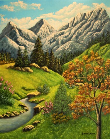 Painting titled "espace montagneux" by Jean-Yves Saint Lezer, Original Artwork, Oil