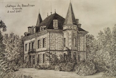 Tekening getiteld "Château de Beautiran" door Jean-Yves Saint Lezer, Origineel Kunstwerk, Potlood