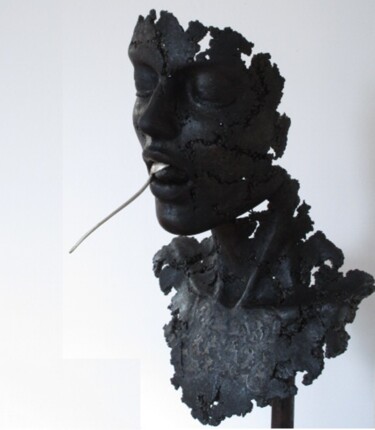 Sculpture titled "silver spoon blues" by Jean-Yves Verne, Original Artwork, Cement Mounted on Metal