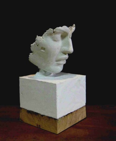 Sculpture intitulée "tête en  ciment bla…" par Jean-Yves Verne, Œuvre d'art originale, Ciment