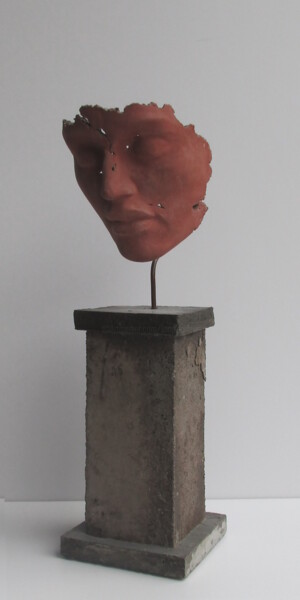 Escultura titulada "tête sur socle" por Jean-Yves Verne, Obra de arte original, Cemento