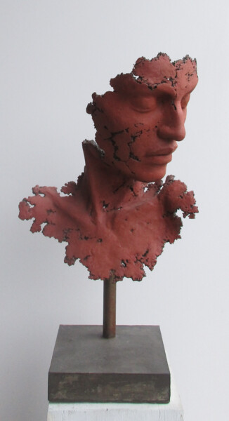 Sculpture titled "buste rouge mat" by Jean-Yves Verne, Original Artwork, Cement Mounted on artwork_cat.