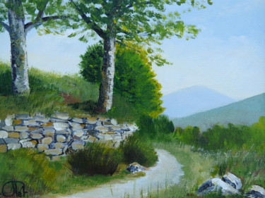 Painting titled "Chemin en Lozère" by Jean-Claude Plet, Original Artwork, Acrylic Mounted on Wood Stretcher frame