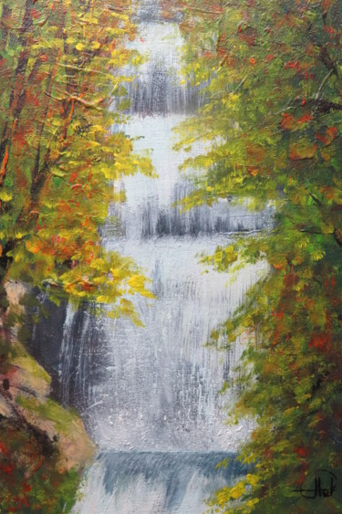 Painting titled "Cascade en Lozère" by Jean-Claude Plet, Original Artwork, Acrylic