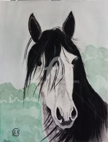 Painting titled "Cheval Barbe" by Jc C-S ' Art, Original Artwork, Watercolor