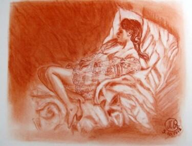 Dessin intitulée "Femme sur les couss…" par Jc C-S ' Art, Œuvre d'art originale, Pastel