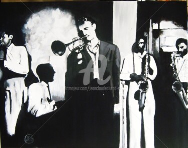 Painting titled "Jazz groupe CB" by Jc C-S ' Art, Original Artwork, Oil Mounted on Wood Stretcher frame
