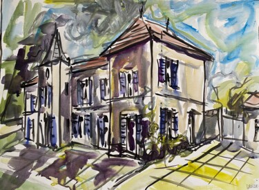 Schilderij getiteld "Vieille-Eglise 79" door Jean-François Groisy, Origineel Kunstwerk, Aquarel