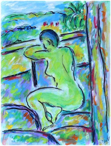 Peinture intitulée "Femme et paysage mé…" par Jean Mirre, Œuvre d'art originale, Huile