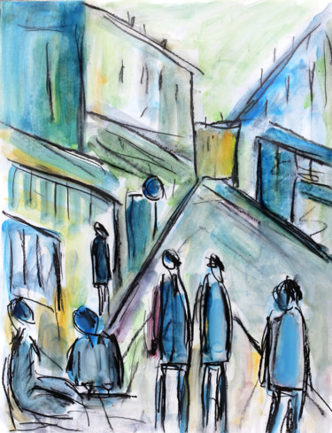 Painting titled "LES GENS DANS LA RUE" by Jean Mirre, Original Artwork, Oil