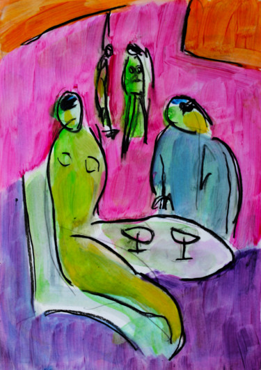 Картина под названием "Café tapageur" - Jean Mirre, Подлинное произведение искусства, Чернила