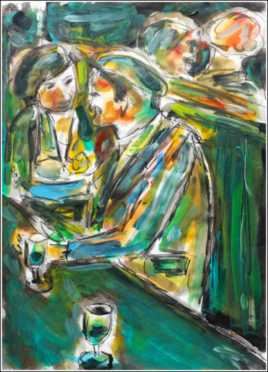 Painting titled "Love Café" by Jean Mirre, Original Artwork, Oil