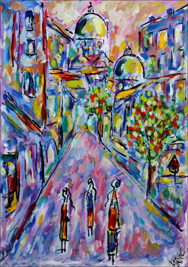 Картина под названием "Rue Violette1" - Jean Mirre, Подлинное произведение искусства, Масло