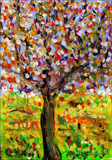 Schilderij getiteld "Life tree" door Jean Mirre, Origineel Kunstwerk, Olie