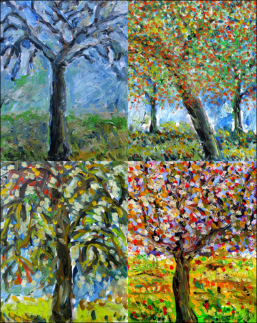 Painting titled "Tree collection" by Jean Mirre, Original Artwork, Oil