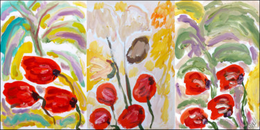 Schilderij getiteld "Triptyque fleurs" door Jean Mirre, Origineel Kunstwerk, Olie