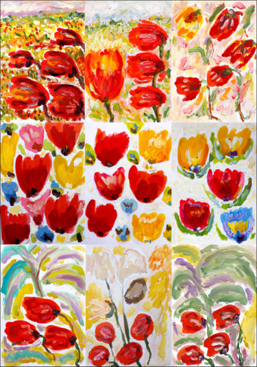 Pintura titulada "Panneau fleurs" por Jean Mirre, Obra de arte original, Oleo