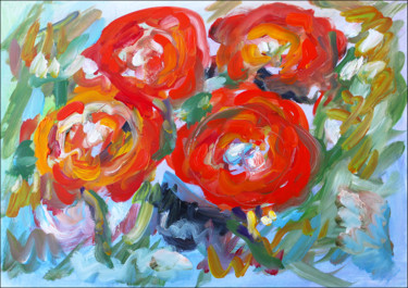 Pintura titulada "Wild Roses" por Jean Mirre, Obra de arte original, Oleo