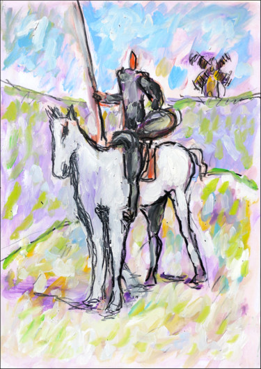 Schilderij getiteld "Don Quichotte (d'ap…" door Jean Mirre, Origineel Kunstwerk, Olie