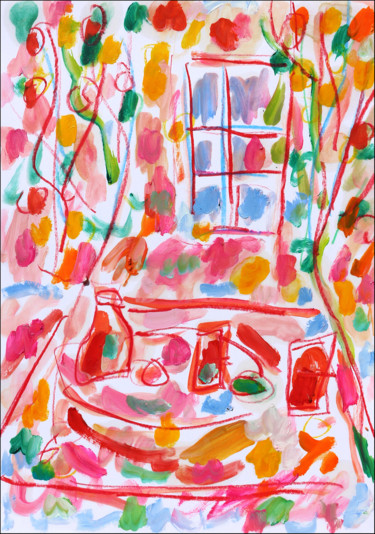 Peinture intitulée "Repas et fenêtre" par Jean Mirre, Œuvre d'art originale, Huile