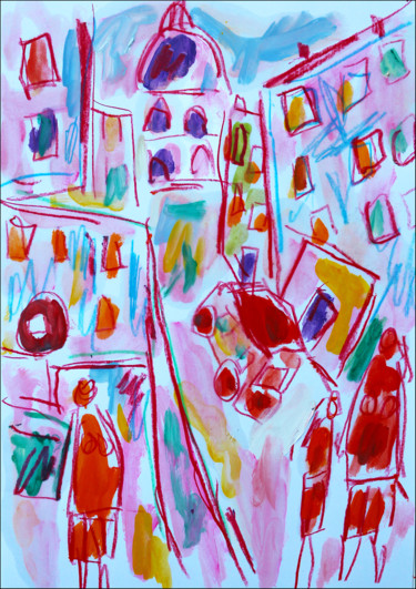 Painting titled "Happy City" by Jean Mirre, Original Artwork, Oil