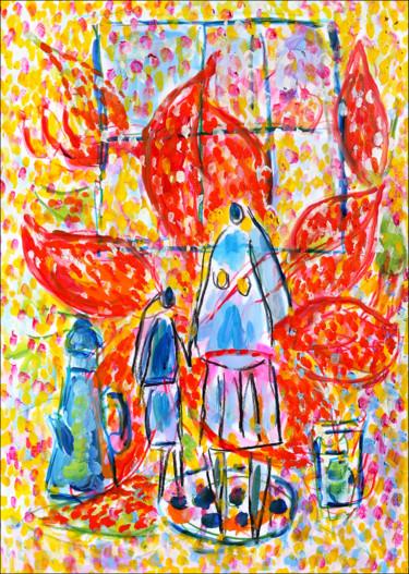 Peinture intitulée "Mère, enfant et fle…" par Jean Mirre, Œuvre d'art originale, Huile