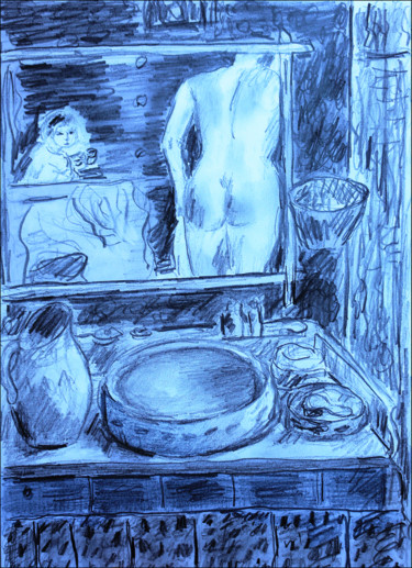 Tekening getiteld "La table de toilett…" door Jean Mirre, Origineel Kunstwerk, Potlood