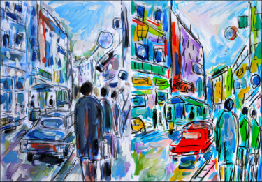 Картина под названием "Diptyque Rue de Par…" - Jean Mirre, Подлинное произведение искусства, Масло