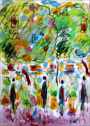 Peinture intitulée "Dimanche en ville" par Jean Mirre, Œuvre d'art originale, Huile