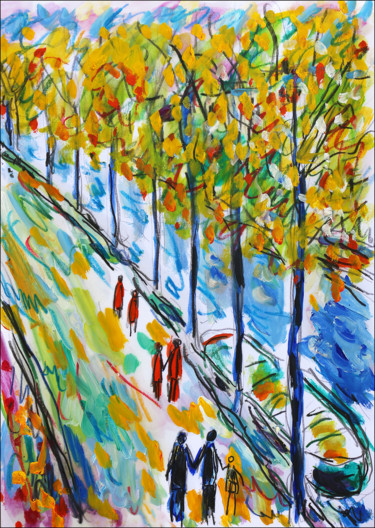 Peinture intitulée "Le long de la Seine" par Jean Mirre, Œuvre d'art originale, Huile