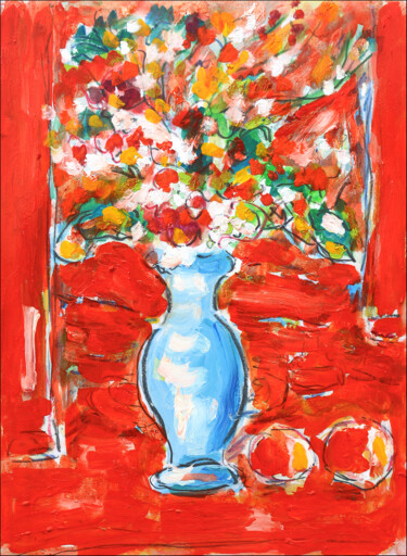 Painting titled "Vase bleu" by Jean Mirre, Original Artwork, Oil