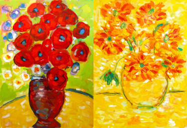 Pintura titulada "Deux bouquets (faço…" por Jean Mirre, Obra de arte original, Oleo