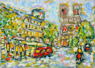 Painting titled "Quai St Michel1" by Jean Mirre, Original Artwork, Oil