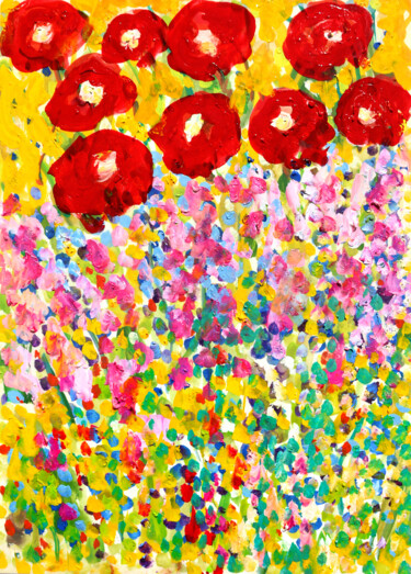 Peinture intitulée "Petites fleurs" par Jean Mirre, Œuvre d'art originale, Huile