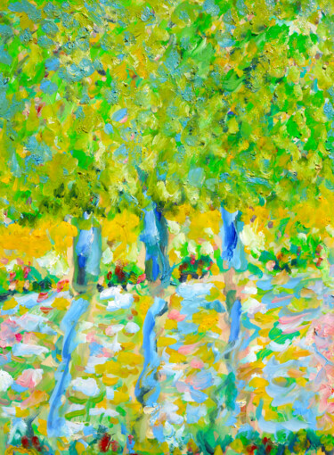 Peinture intitulée "Trees and river" par Jean Mirre, Œuvre d'art originale, Huile
