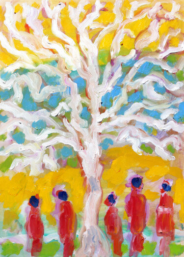 Painting titled "Arbre à palabres" by Jean Mirre, Original Artwork, Oil