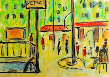 Pintura intitulada "Simple métro" por Jean Mirre, Obras de arte originais, Óleo