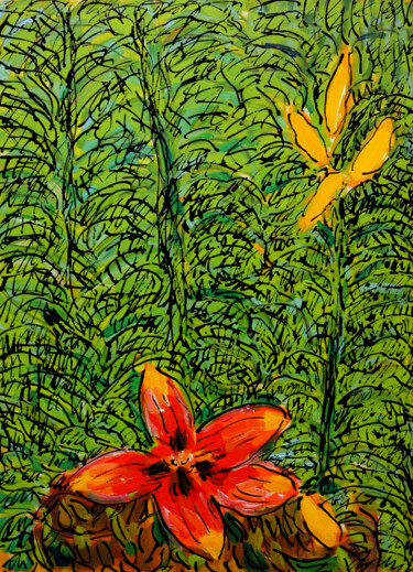 Pintura intitulada "Orchidée" por Jean Mirre, Obras de arte originais, Óleo