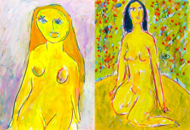 Картина под названием "Yellow sisters" - Jean Mirre, Подлинное произведение искусства, Масло