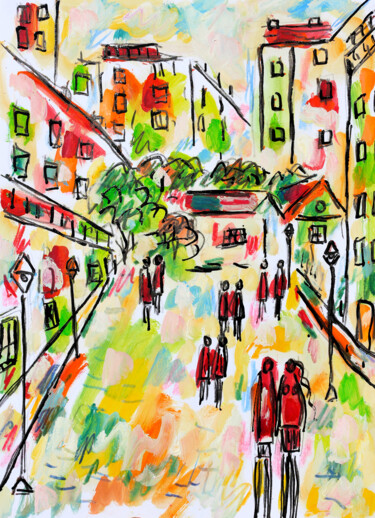 Painting titled "Ville légère" by Jean Mirre, Original Artwork, Oil