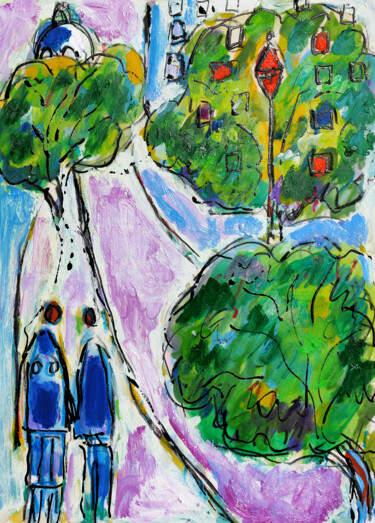 Malarstwo zatytułowany „Purple street lovers” autorstwa Jean Mirre, Oryginalna praca, Olej