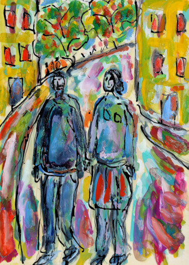 Painting titled "Urban love" by Jean Mirre, Original Artwork, Oil