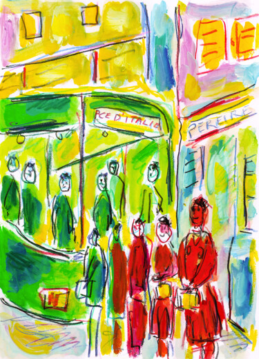 Pittura intitolato "Bus stop1" da Jean Mirre, Opera d'arte originale, Olio